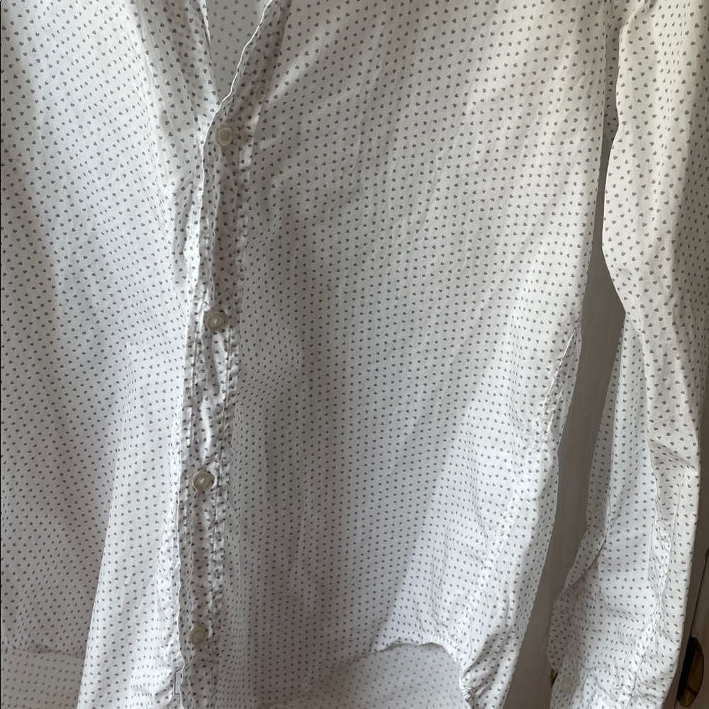 Frank & Eileen FRANK Heart Print Relaxed Button Up Cotton Shirt XS White Grey - Picture 7 of 10